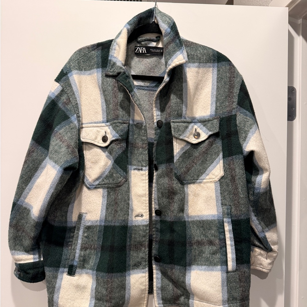 Zara Checkered Jacket in Green and White